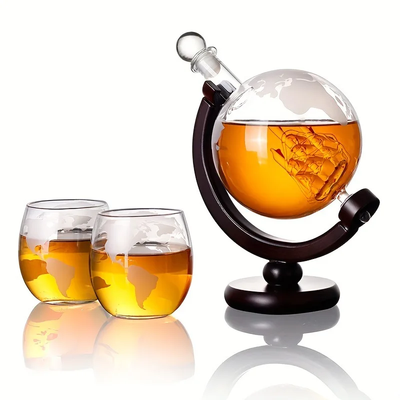 Decanter Globe Set - ชุดขวดเหล้าวิสกี้ทรงโลกขนาด 850 มล. พร้อมแก้วทรงโลกสลักลาย 2 ใบ
