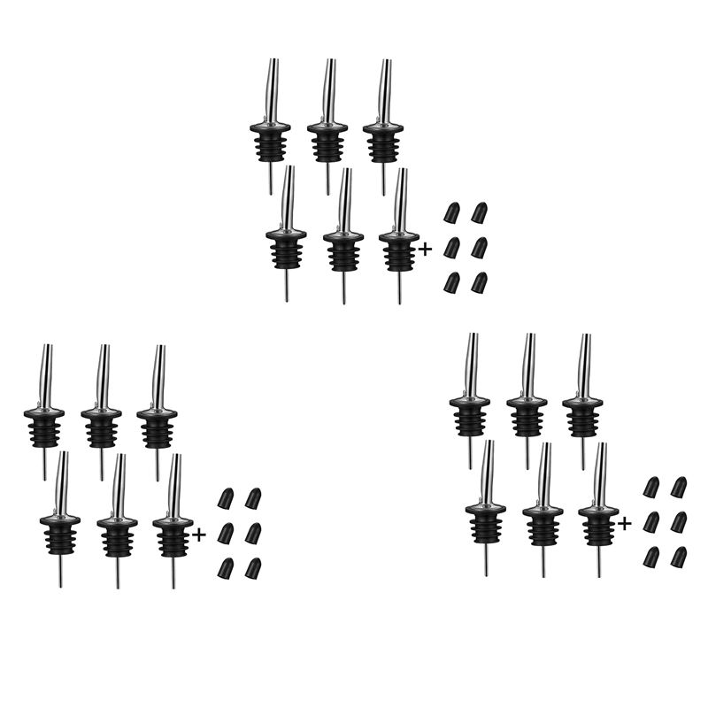 Speed Pourer Cap - A25F-18Pc หัวเทสแตนเลส, หัวเทแบบเร็ว, หัวเทสำหรับขวดเหล้าและหัวเทกรวยสำหรับน้ำส้มสายชู, พร้อมฝาปิดกันฝุ่น