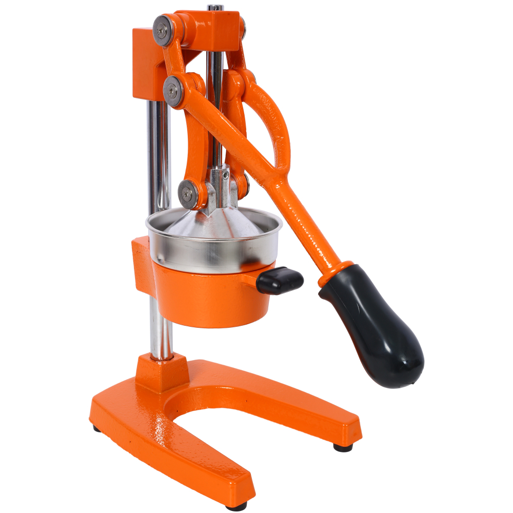 Citrus Juicer Bar - เครื่องคั้นน้ำส้มเหลืองเหล็กหล่อสีส้ม, เครื่องคั้นน้ำผลไม้แบบกดมือขนาดใหญ่พิเศษสำหรับใช้งานเชิงพาณิชย์, เครื่องสกัดน้ำผลไม้แบบตั้งโต๊ะสำหรับน้ำส้มและน้ำมะนาวสด ใช้ในบ้าน บาร์ หรือธุรกิจจัดเลี้ยง